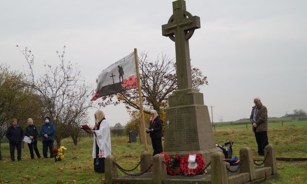 The remembrance service at the Marston War Memorial in 2020.