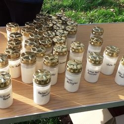 Rows of remembrance candles prepared for the commemoration.