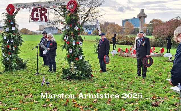Participants beneath the EverGreen Arch at the Marston Armistice 2025 service.