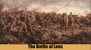 Painting of soldiers advancing at the Battle of Loos.