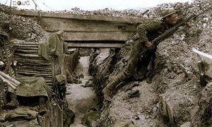 A soldier in a trench during the Gallipoli campaign.