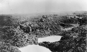 Shell craters and mud on the Somme battlefield.