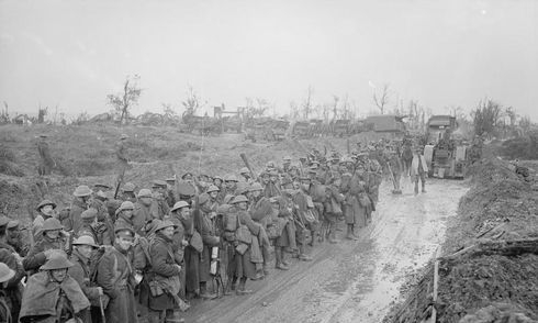 South Wales Borderers soldiers marching, circa 1918.
