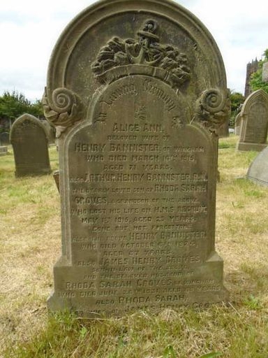 Family gravestone commemorating Arthur Henry Bannister at Great Budworth Cemetery, Cheshire.