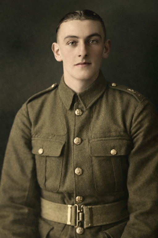 Colourised portrait of Fredrick Perrin in uniform.