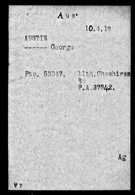 Army record concerning George Edgar Austin's pay and personal effects.