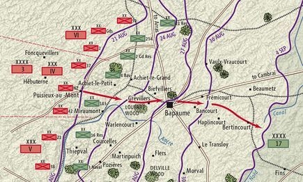 Map showing Bapaume and the surrounding battlefield.