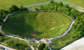 Aerial view of Lochnagar Crater on the Somme.